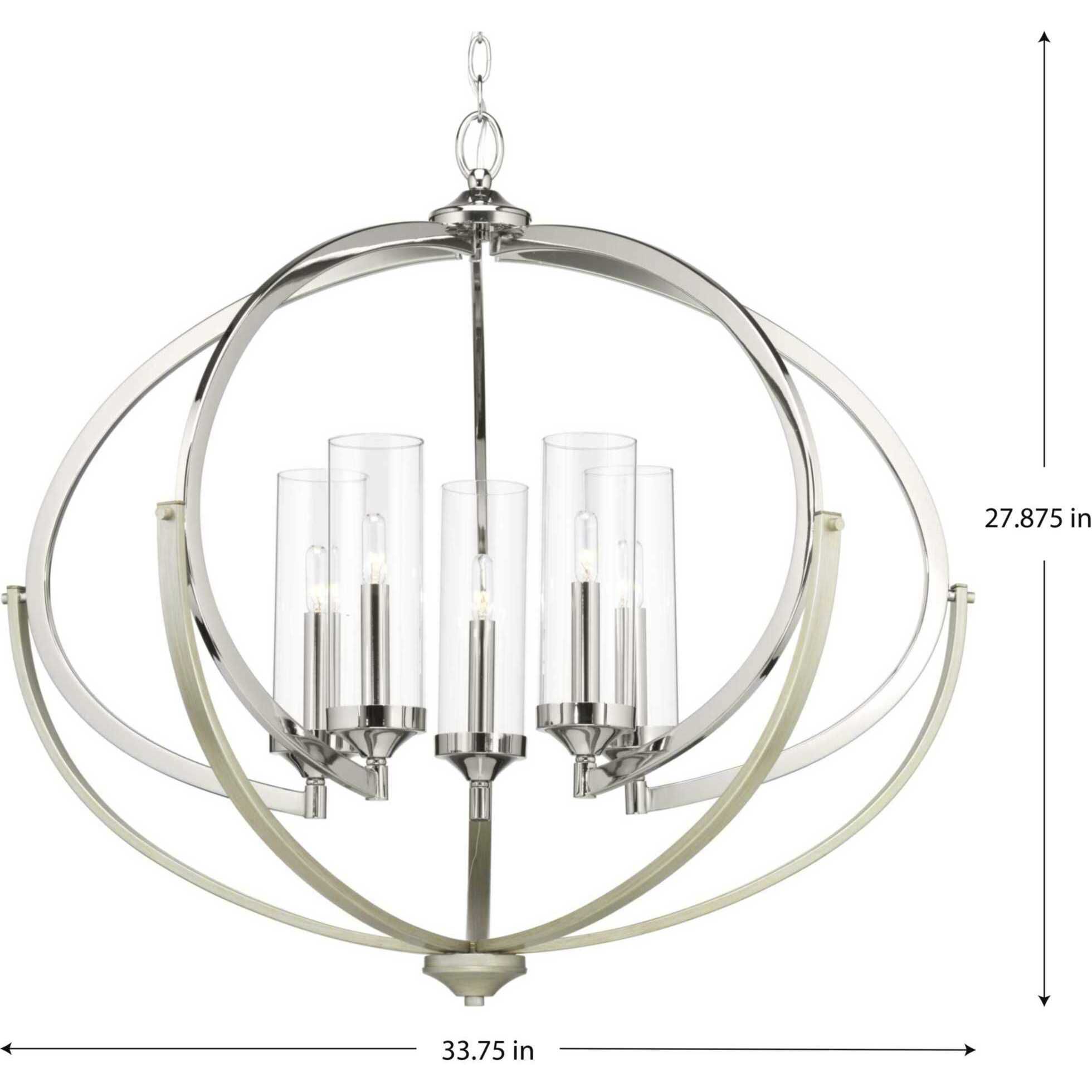 Orna 5 Light 33.75 inch Polished Nickel Chandelier Ceiling Light, Design Series