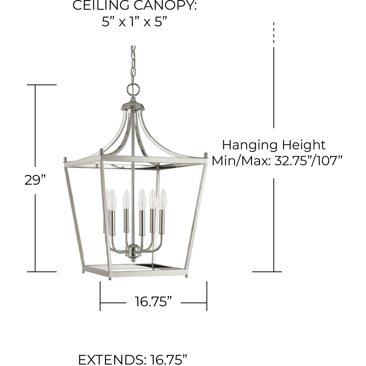 Peckham 6 Light 17 inch Polished Nickel Foyer Ceiling Light