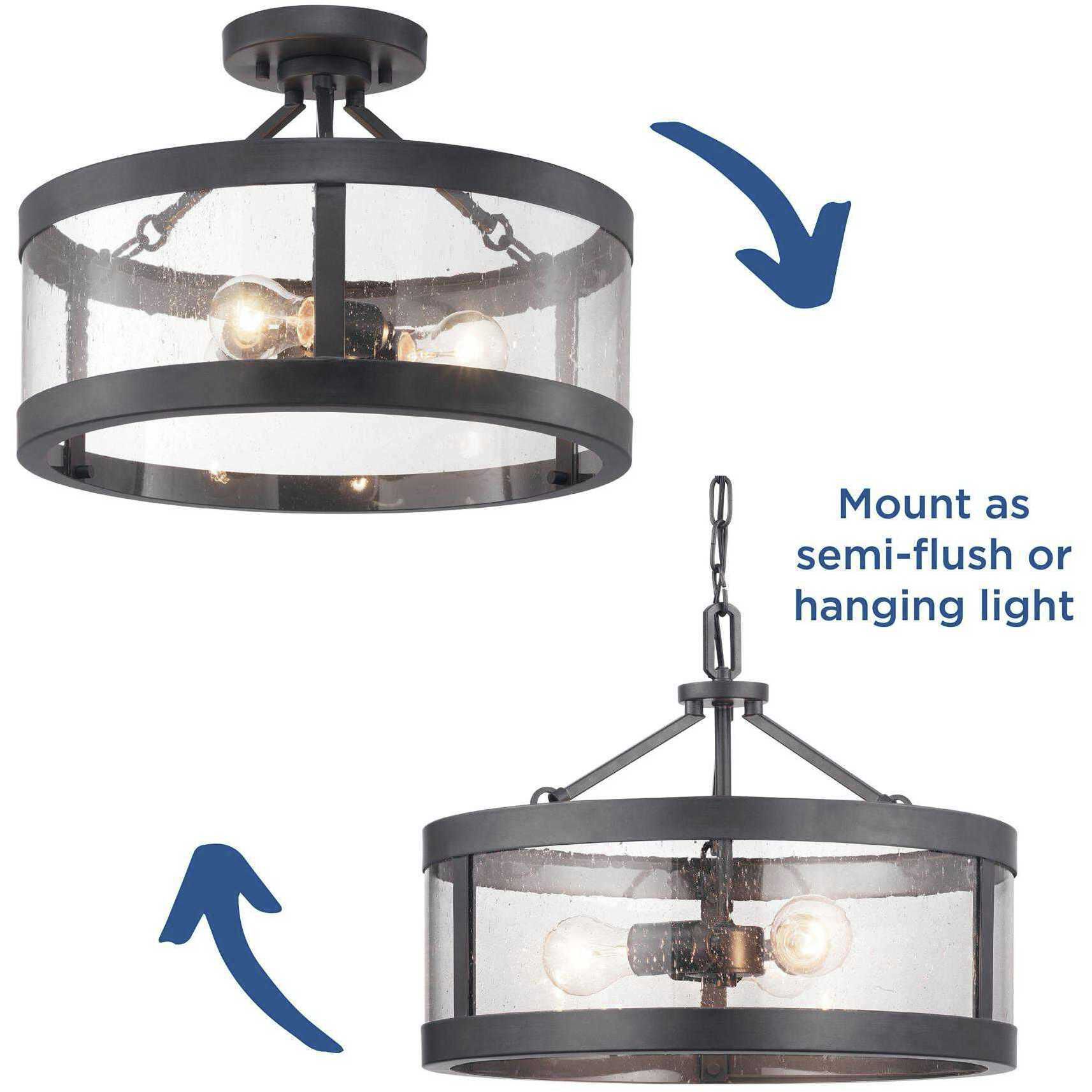 Tralee 3 Light 18 inch Graphite Semi-Flush Mount Convertible Ceiling Light, Design Series