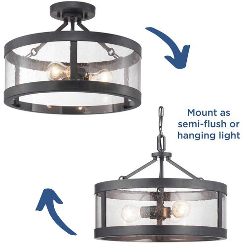 Tralee 3 Light 18 inch Graphite Semi-Flush Mount Convertible Ceiling Light, Design Series