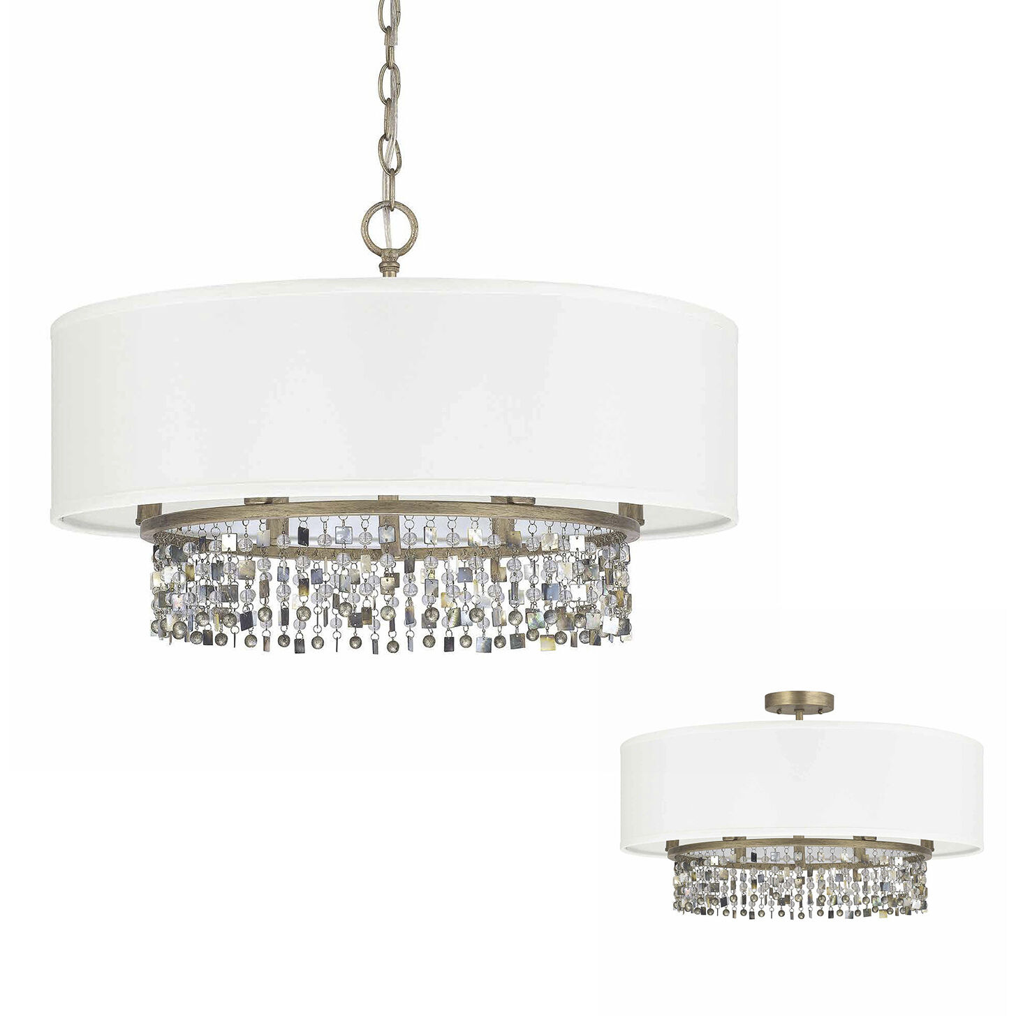 Ample 6 Light 24 inch Brushed Gold Pendant Ceiling Light, Convertible Dual Mount