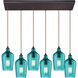 Georgetown 6 Light 9 inch Oil Rubbed Bronze Mini Pendant Ceiling Light in Hammered Aqua Glass, Rectangular Canopy, Rectangular