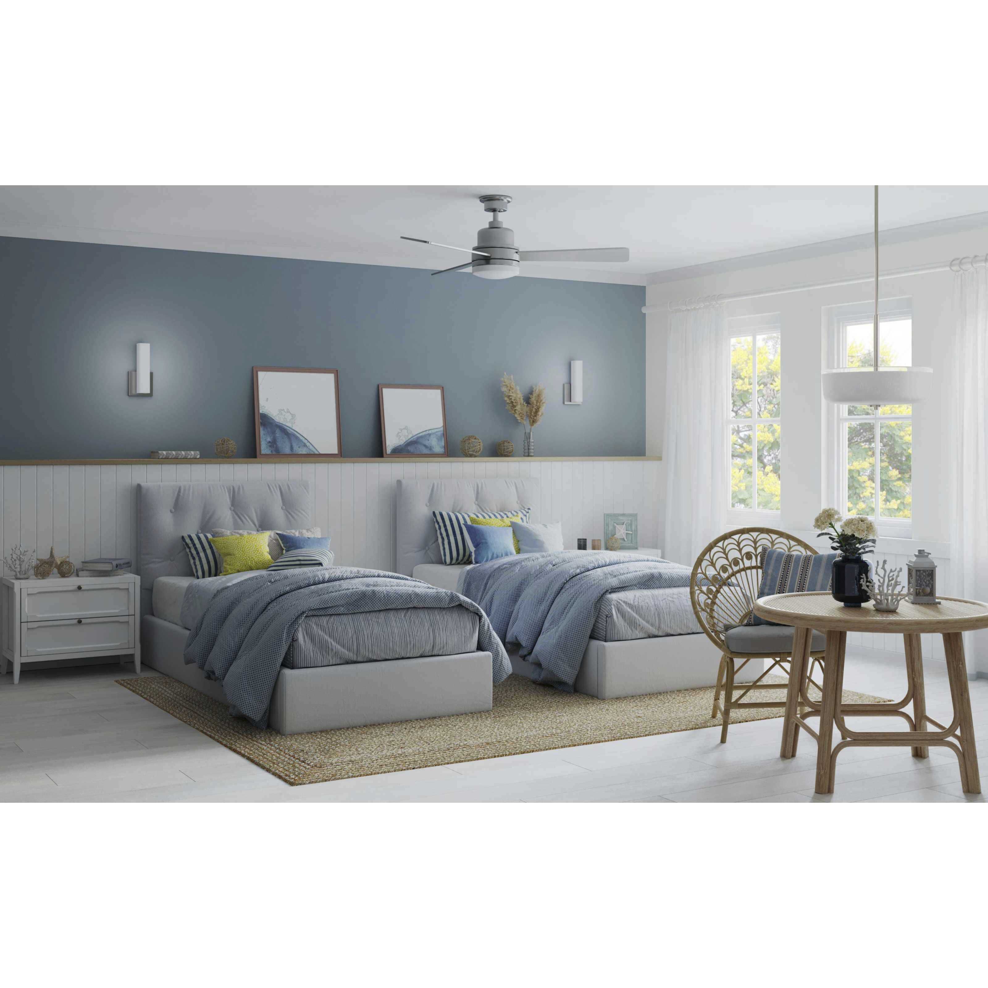 Boston 52 inch Brushed Nickel with Silver Blades Ceiling Fan, Progress LED